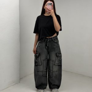 شلوار بالونی زغالی باکسی راما قشم کد3645